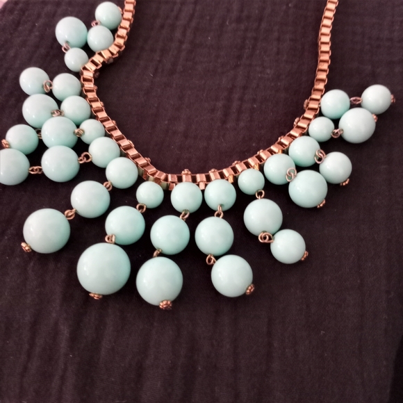 Blue Chunky Beaded Necklace with Gold Box Chain - Picture 9 of 9